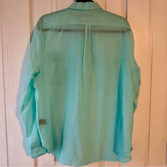 Lauren Ralph Lauren Silk Blend Aqua Button Down Utility Blouse - XL - Picture 2 of 4